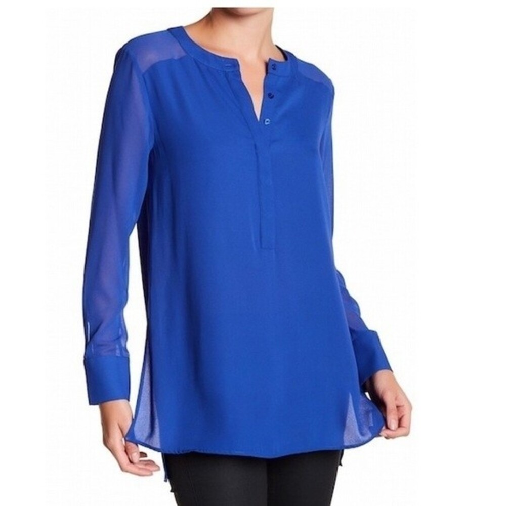 1.State Long Sleeve Chiffon Tunic in Blue Dahlia